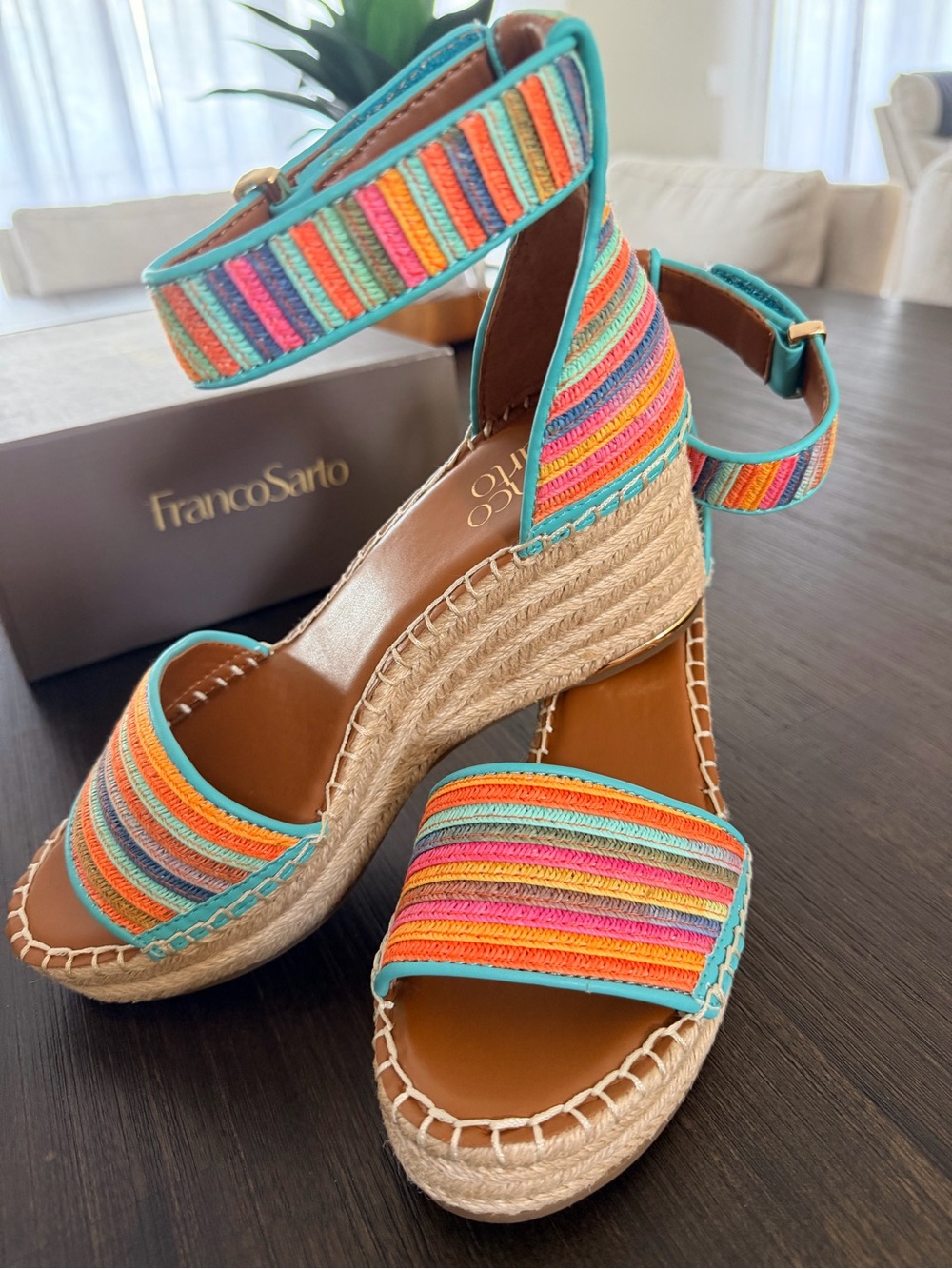 NIB - Franco Sarto Clemens Multicolor Striped Espadrille Wedges